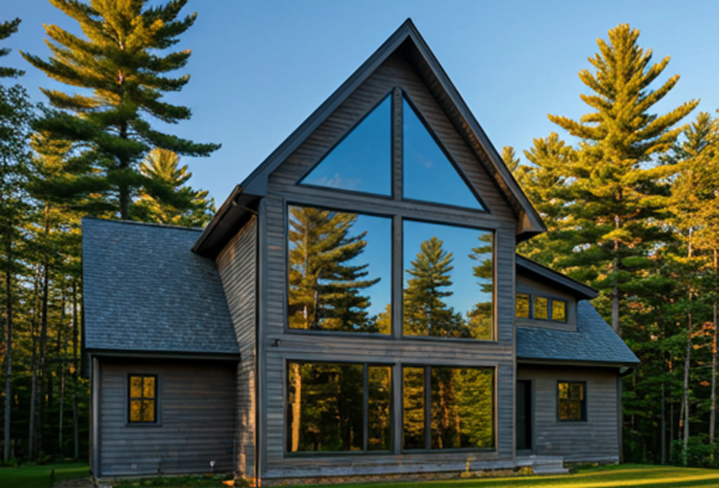 A wall of clean and streak free windows in the New Hampshire forest.